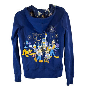 NWOT Walt Disney World XS 50th Anniversary navy women full zip hoodie Jacket A18